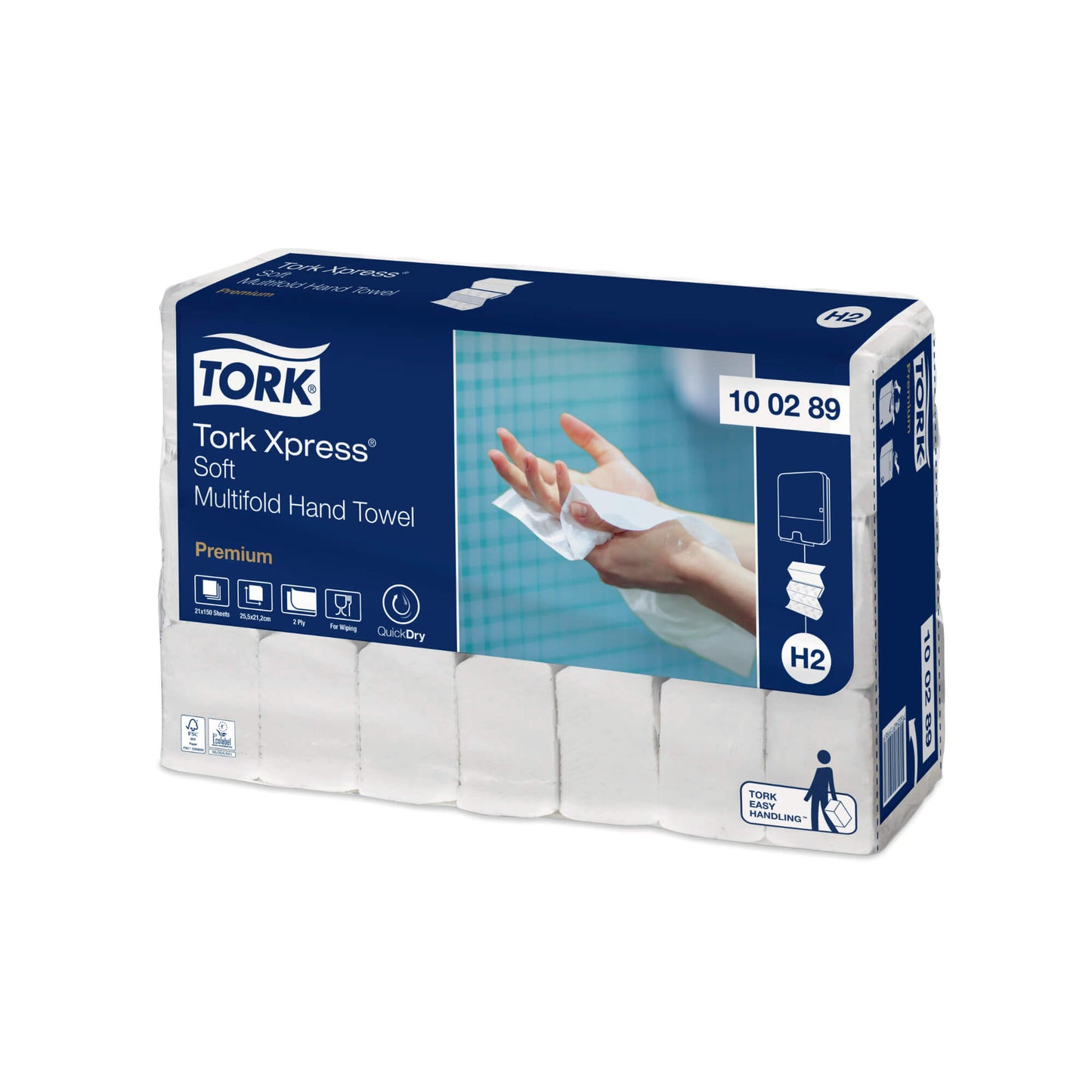 Håndklædeark, Tork, Xpress, H2 Premium, 2-lags, Z-fold, 255 x 212 x 85mm, hvid, 100% nyfiber (3150 stk)