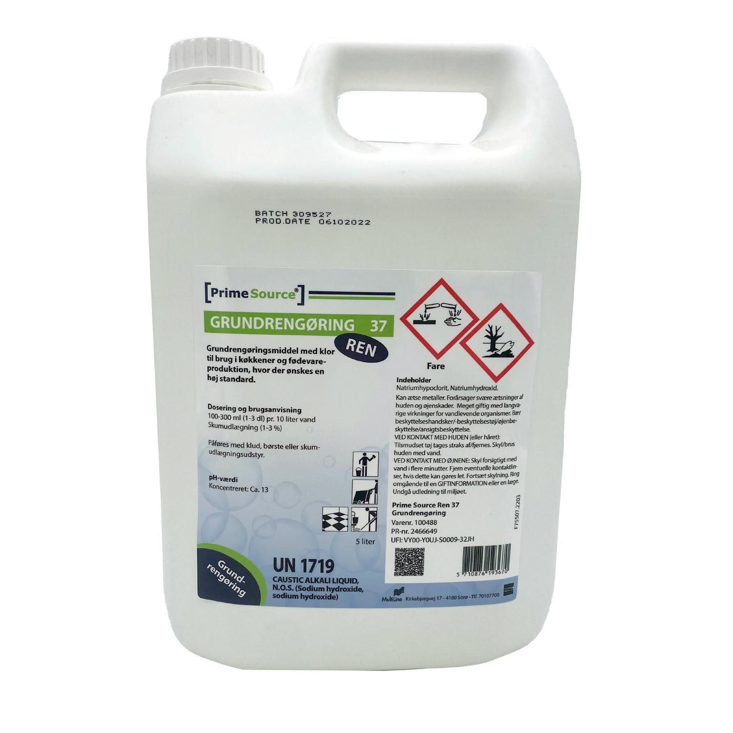 Grundrengøring Ovfl Prime Source Ren 37 5ltr med Klor Manuel/Skum til køkken,5 ltr/dnk