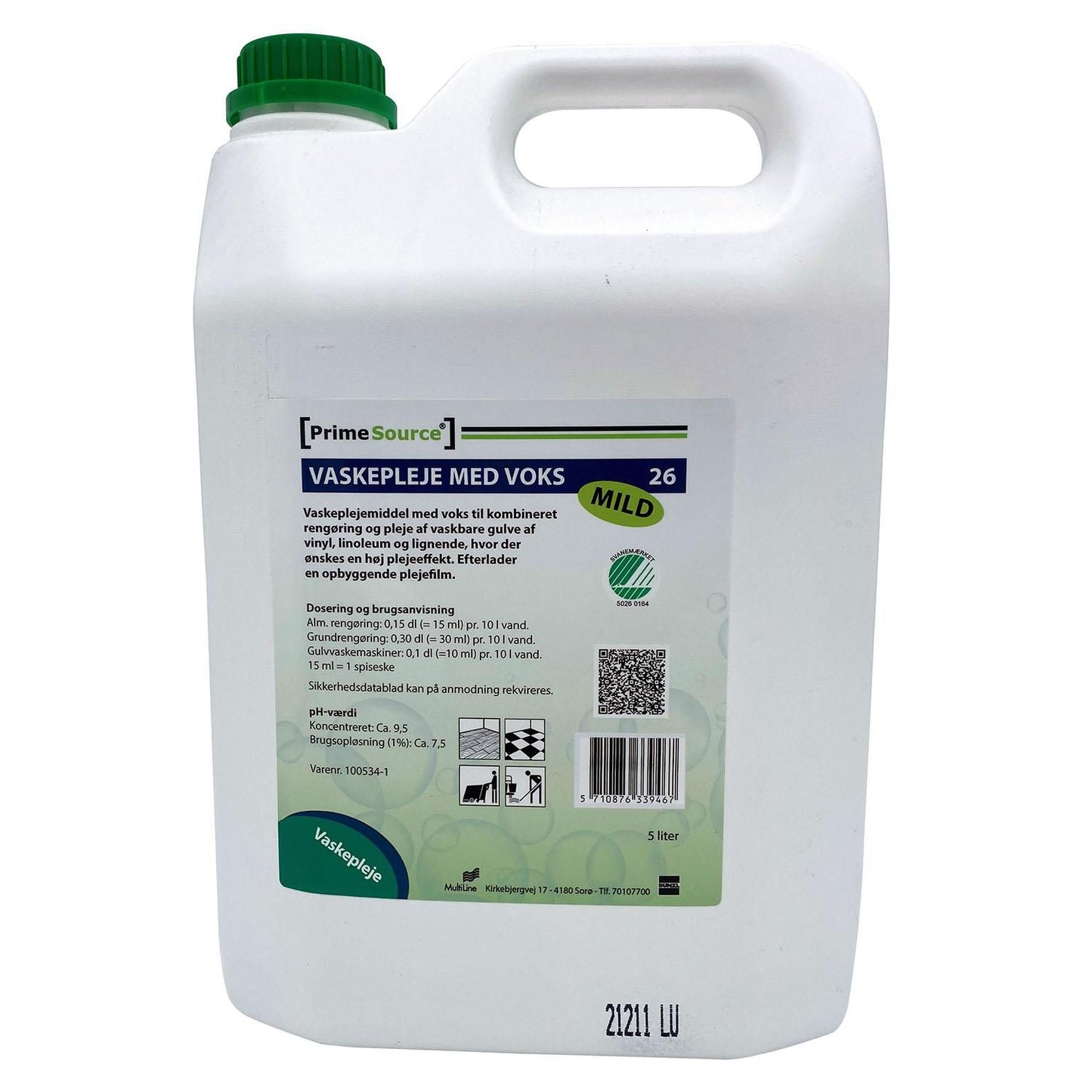 Vaskepleje Prime Source Mild 26 5ltr Svanemærket med Voks uden Farve/Parfume,5 ltr/dnk
