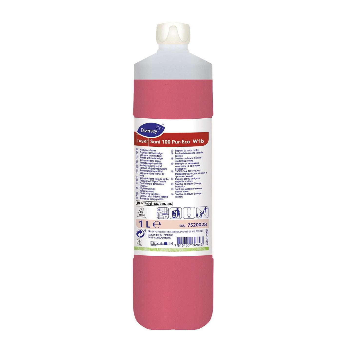 Sanitetsrengøring Sani 100 Pur-Eco Alkalisk Ecolabel med Parfume 1 ltr Rød,1 Ltr/fl