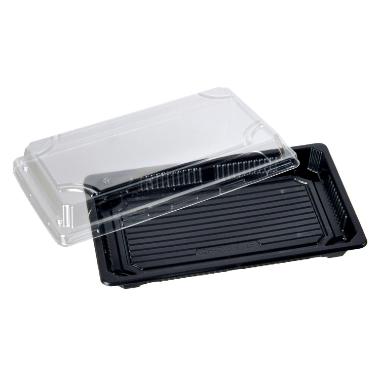 Sushibakke 220x140x40 mm PS Sort/Klart låg,4 ps x 100 stk/krt