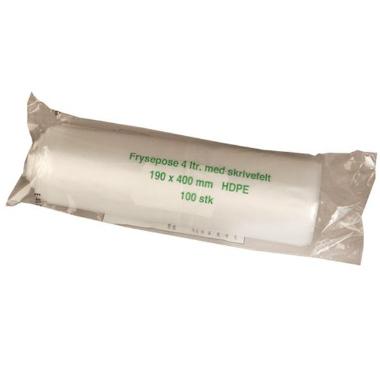 Frysepose med skrivefelt 4 ltr 190x400 mm 20my HDPE,100 stk/rl