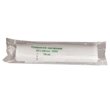 Frysepose med skrivefelt 6 ltr 260x400 mm 20my HDPE,100 stk/rl