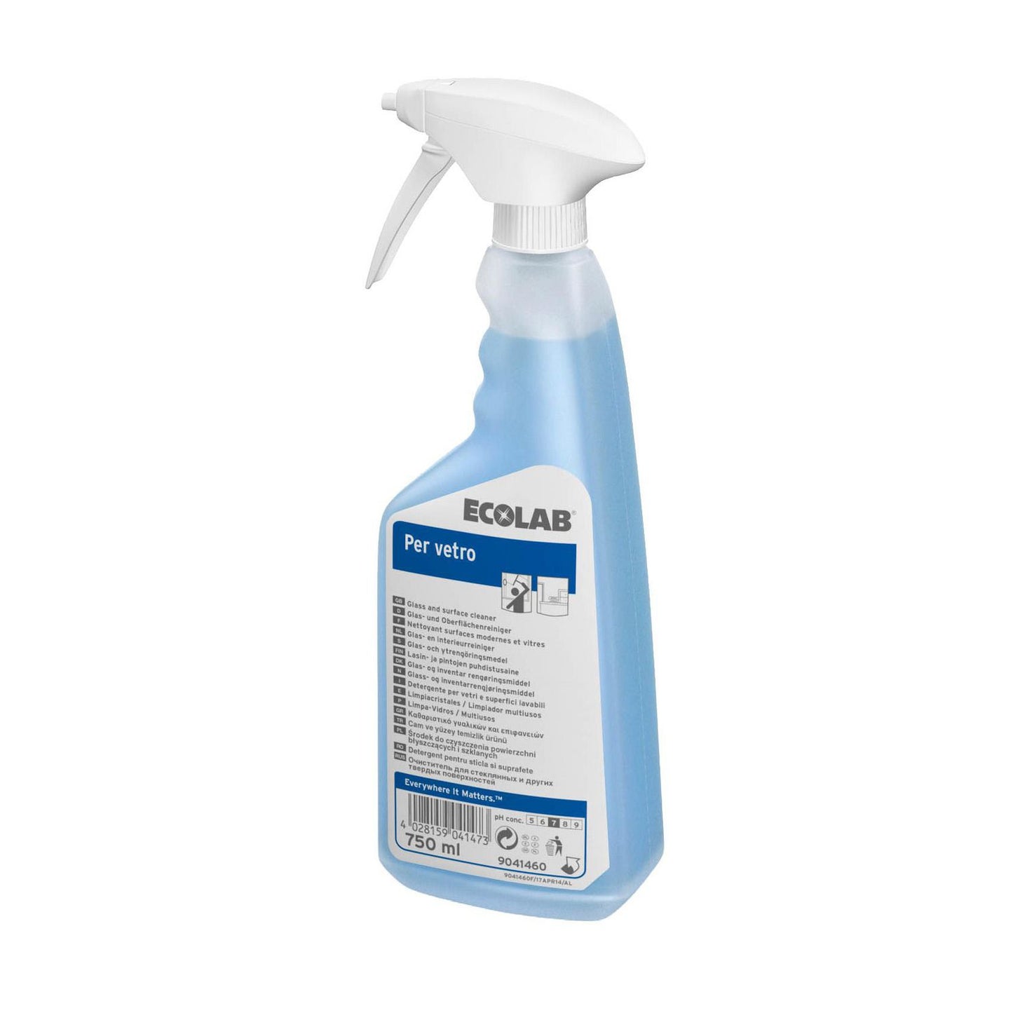 Glasrens/Universalrengøring Per Vetro flaske med forstøver 750 ml Blå,12 fl x 750 ml/krt