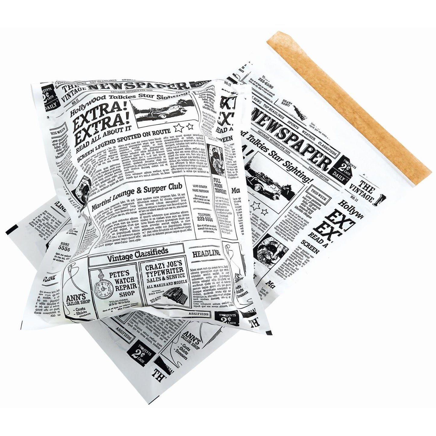 Pose Old News 36x26 cm med Tapelukning Papir/PE,500 stk/krt