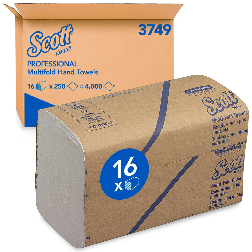 Håndklædeark Scott Interfold Z-Fold 1-lag L24xB20xD8cm Mix Hvid,16 pk x 250 stk/krt