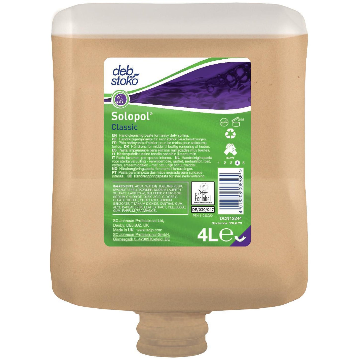 Håndrens Solopol Classic PURE Heavy Blomst t Olie/Fedt med Aloe Vera 4 ltr Brun,4 ltr/fl
