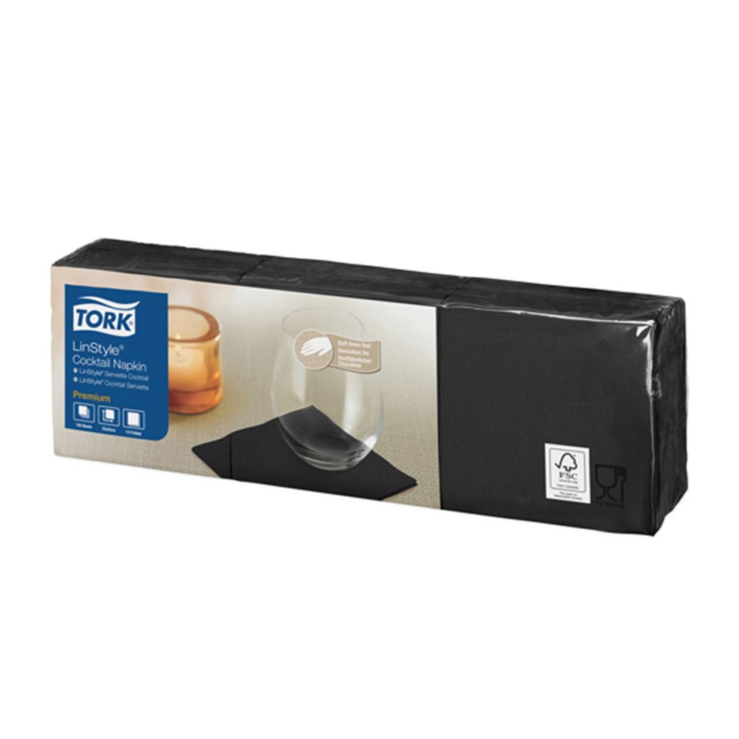Serviet Tork Cocktail Linstyle 24x24cm 1-lag Sort,14 pk x 100 stk/krt