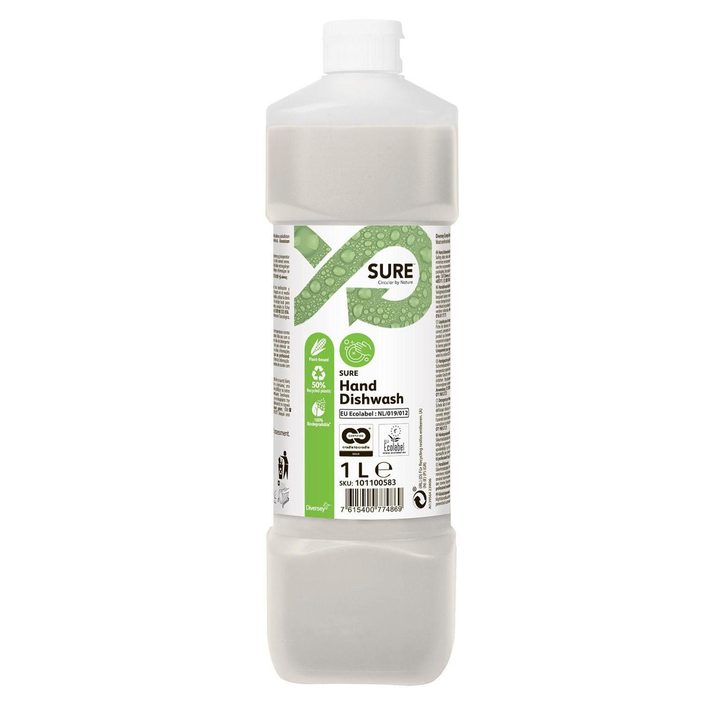 Håndopvask SURE Dishwash Plantebaseret uden Farve/Parfume 1 ltr,6 fl x 1 ltr/krt