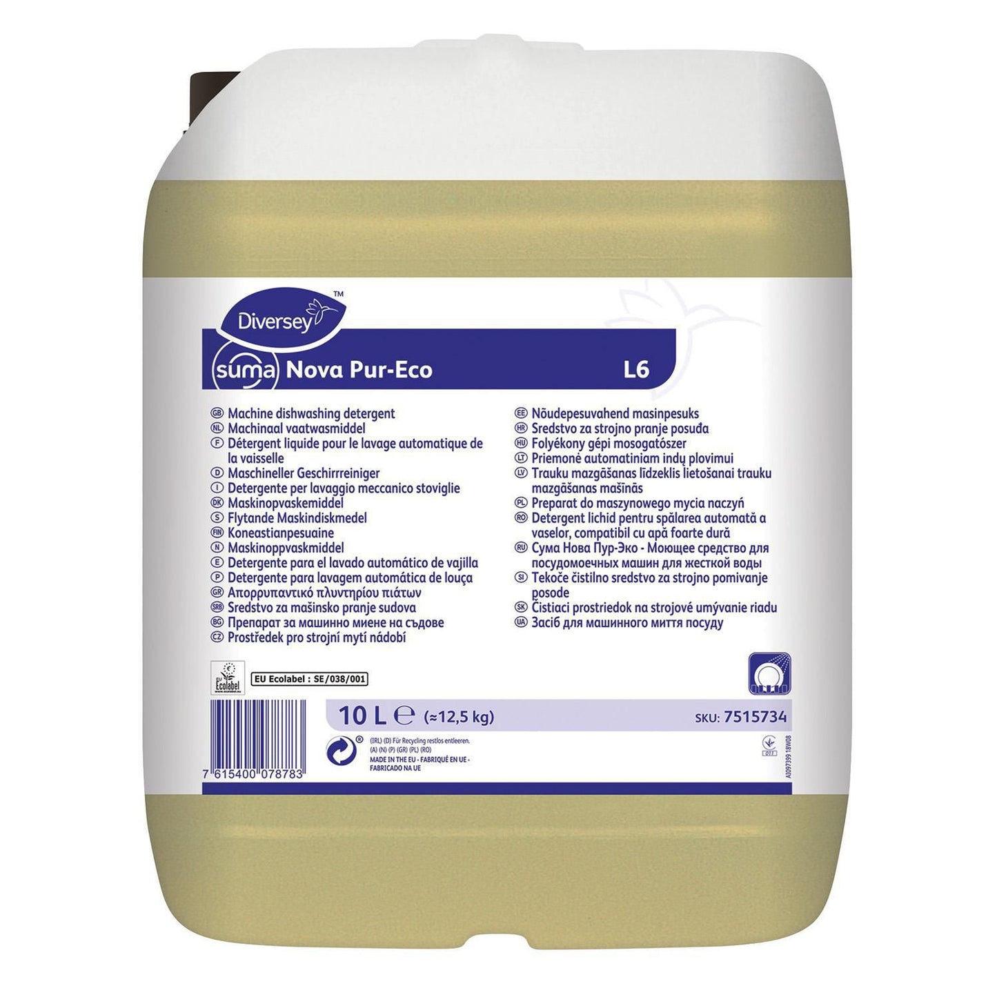 Maskinopvask Anlæg Flydende Suma Nova Pur-Eco L6 10ltr Ecolabel uden Klor,10 ltr/dnk