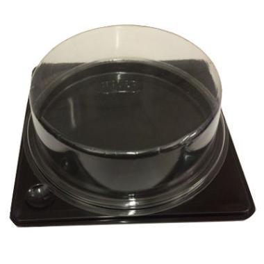 Bakke Kageboks 120x120 mm Ø116x35 mm Firkantet med Rundt låg APET Sort/Klar,24 pk x 30 stk/krt