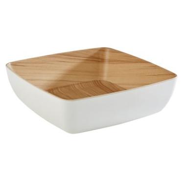 Skål Frida 2.65 ltr 25x25x7.5 cm Melamin Hvid/Trælook,stk