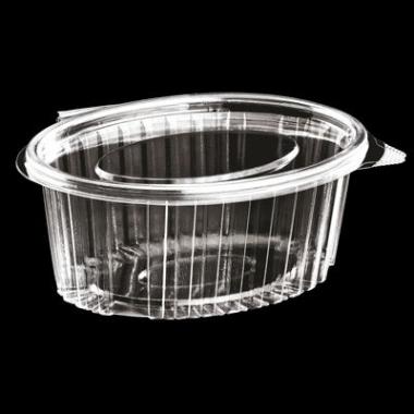 Plastbæger Catersource 750 ml 145x190x60 mm Oval Hængslet låg RPET Klar,100 stk/ps