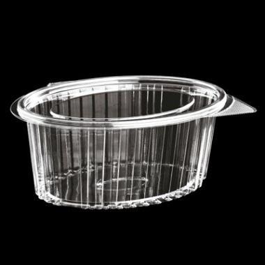 Plastbæger Catersource 1000 ml 145x190x82 mm Oval Hængslet låg RPET Klar,100 stk/ps