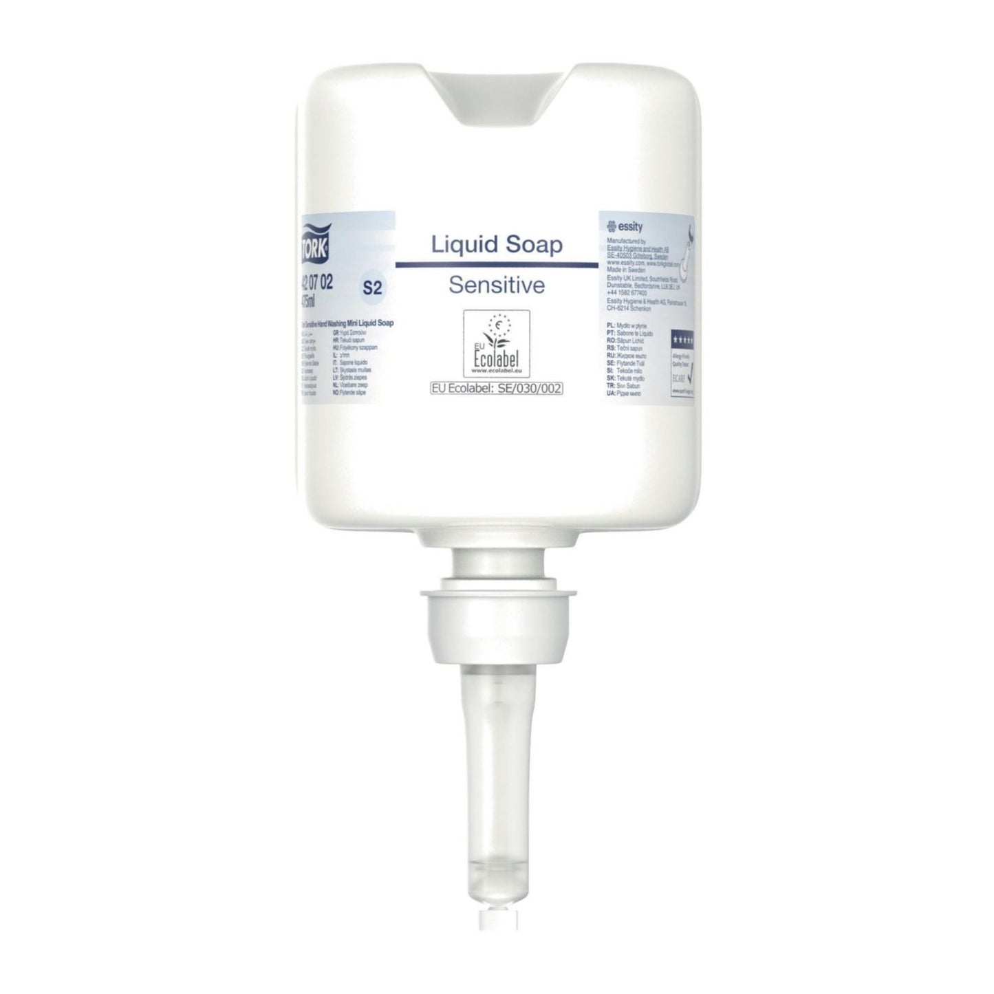 Håndsæbe Flydende Tork Sensitiv 475ml Ecolabel uden Parfume til Mini S2 disp,8 fl x 475 ml/krt