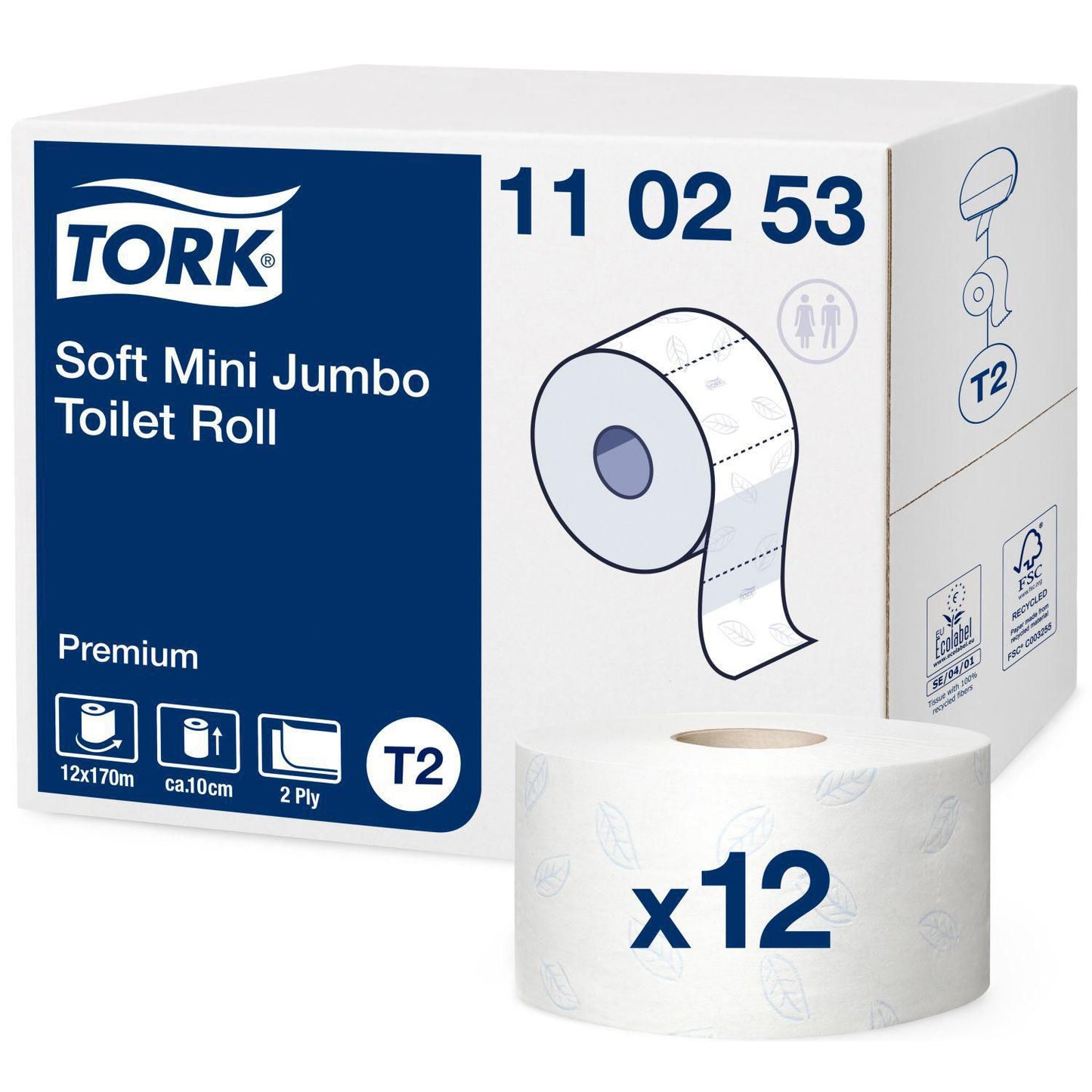Toiletpapir Tork Jumbo Soft Premium T2 Mini 170m Perforeret,12 rl/krt
