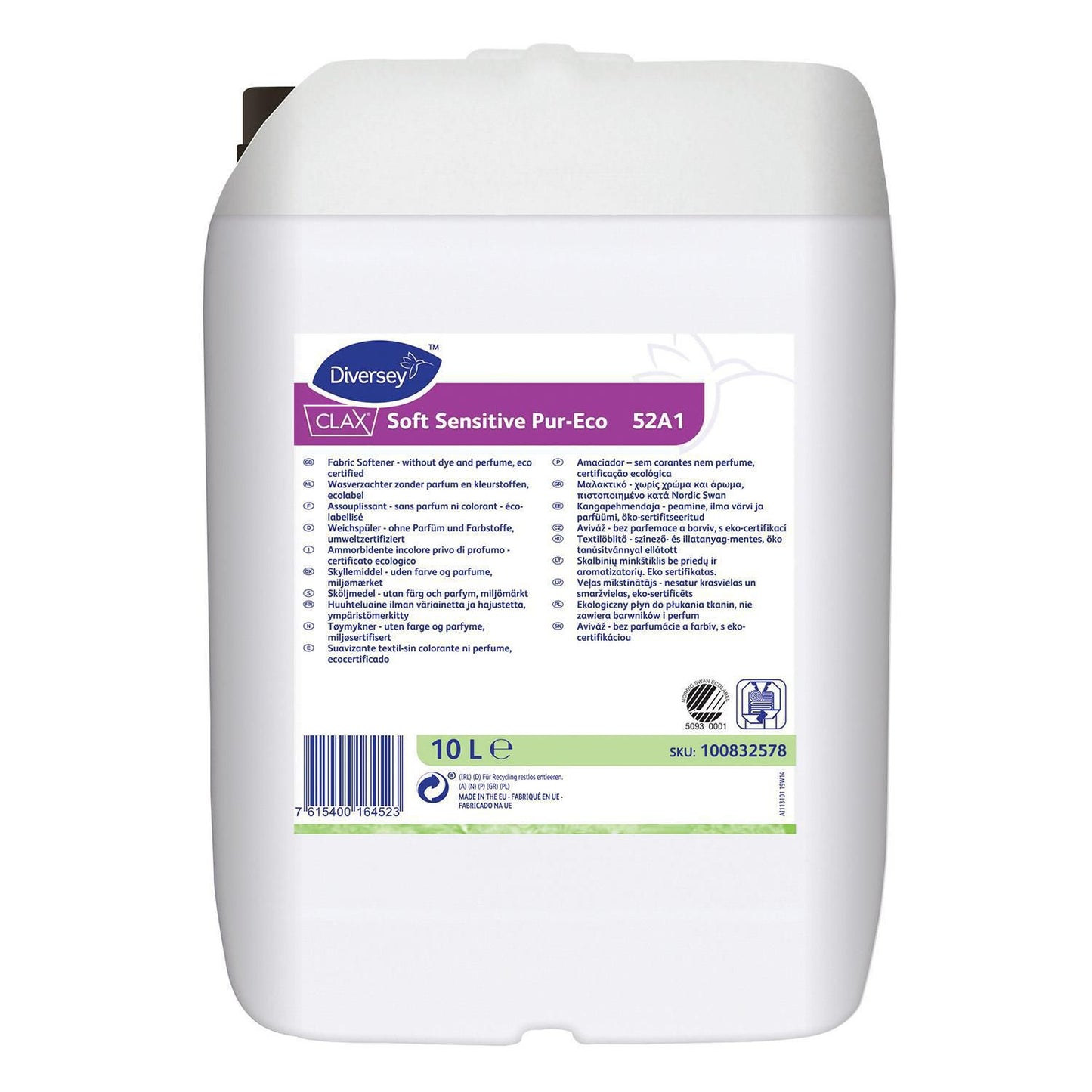 Tøjvask Skyllemiddel Clax Soft Sensitive Pur-Eco 52A1 10ltr Svanemærket u Parf.,10 ltr/dnk