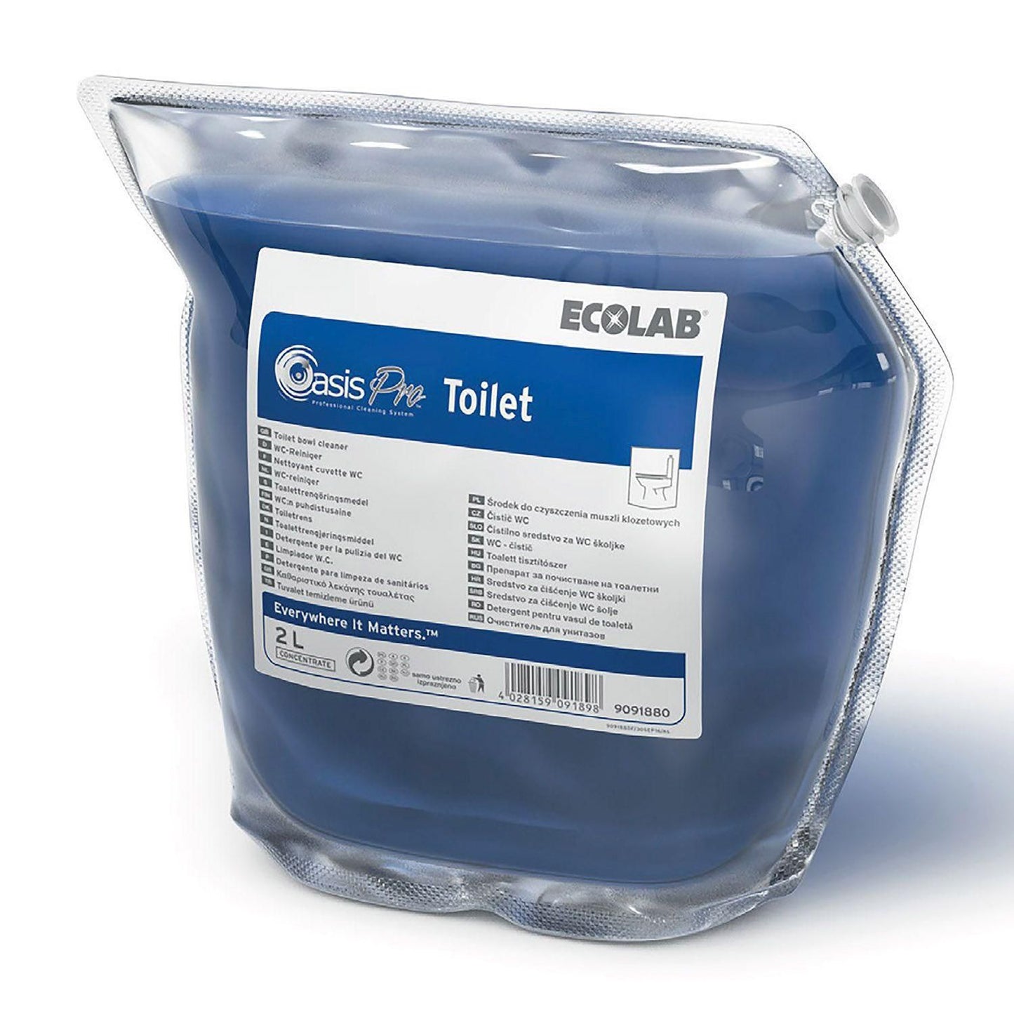 Toiletrens Flydende Oasis Pro Toilet 2ltr med Parfume Blå Stærkt Surt,2 dnk x 2 ltr/krt