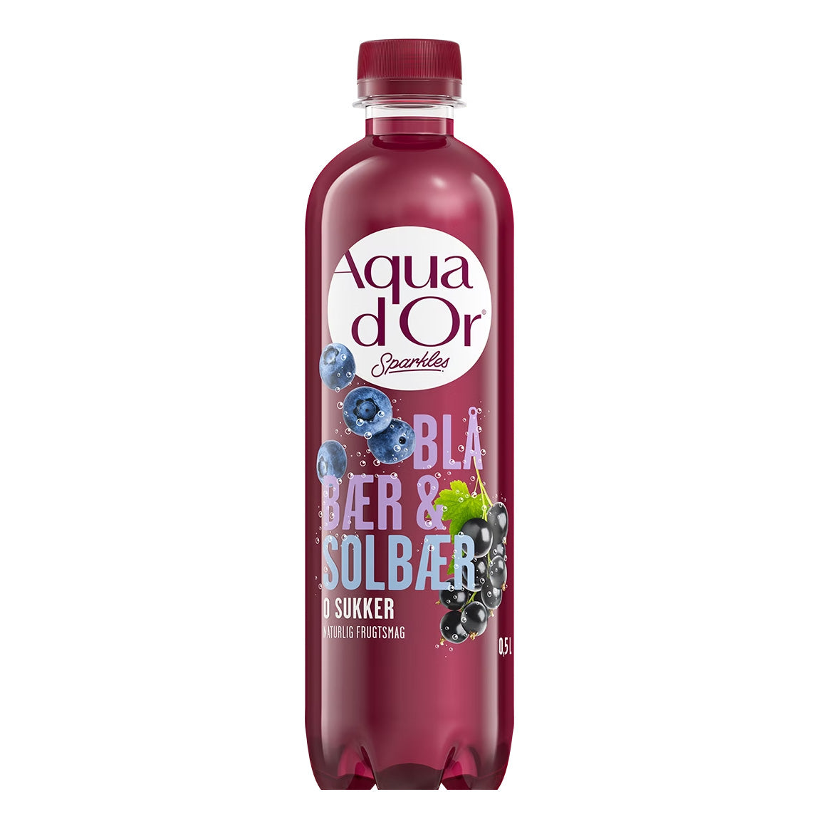 Mineralvand Aqua d'Or Blåbær/Solbær 0.5 ltr med Brus,12 fl x 0,5 ltr/krt