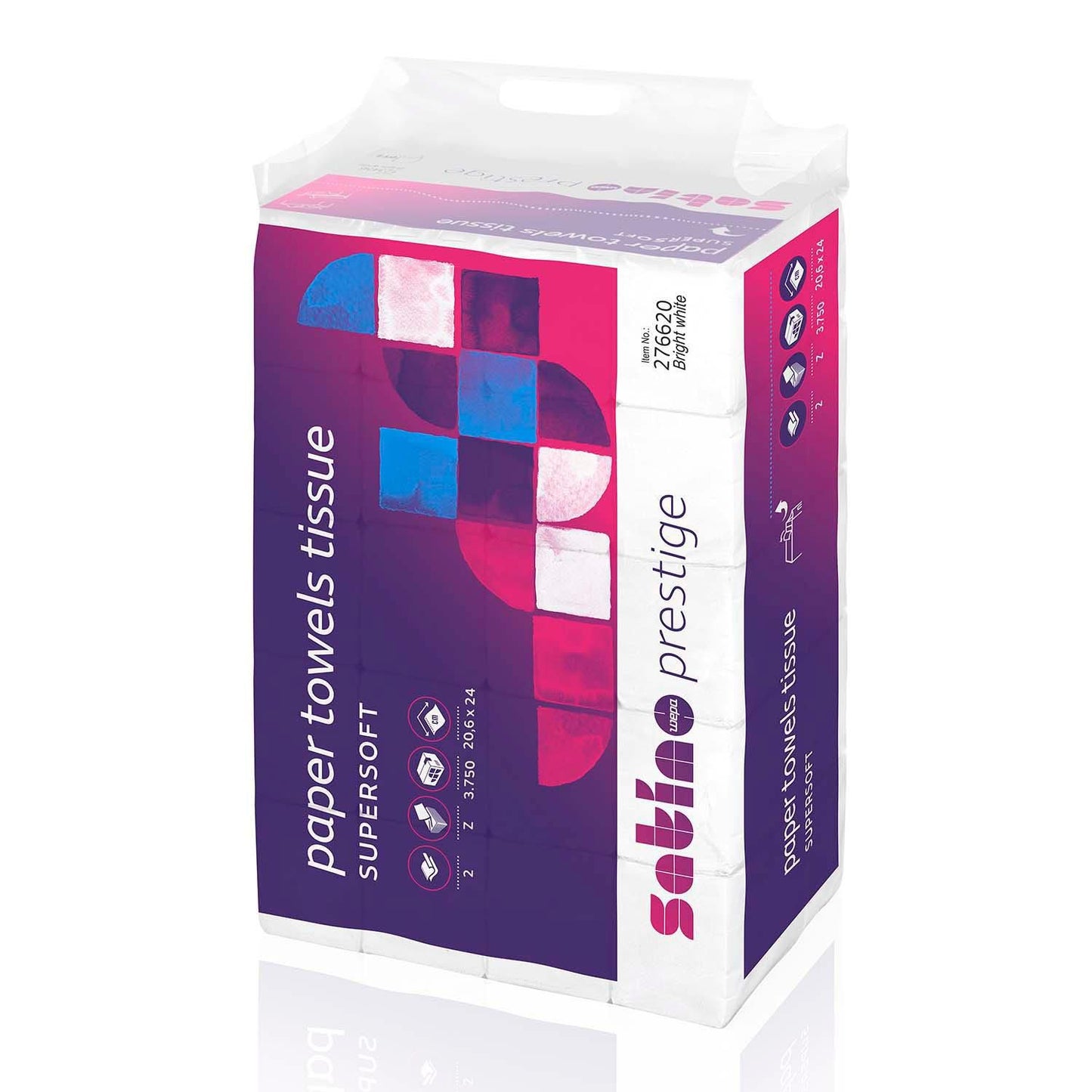 Håndklædeark Satino Prestige Z-Fold 2-lag L24xB20.6xD8cm Nyfiber Hvid,25 pk x 150 stk/krt