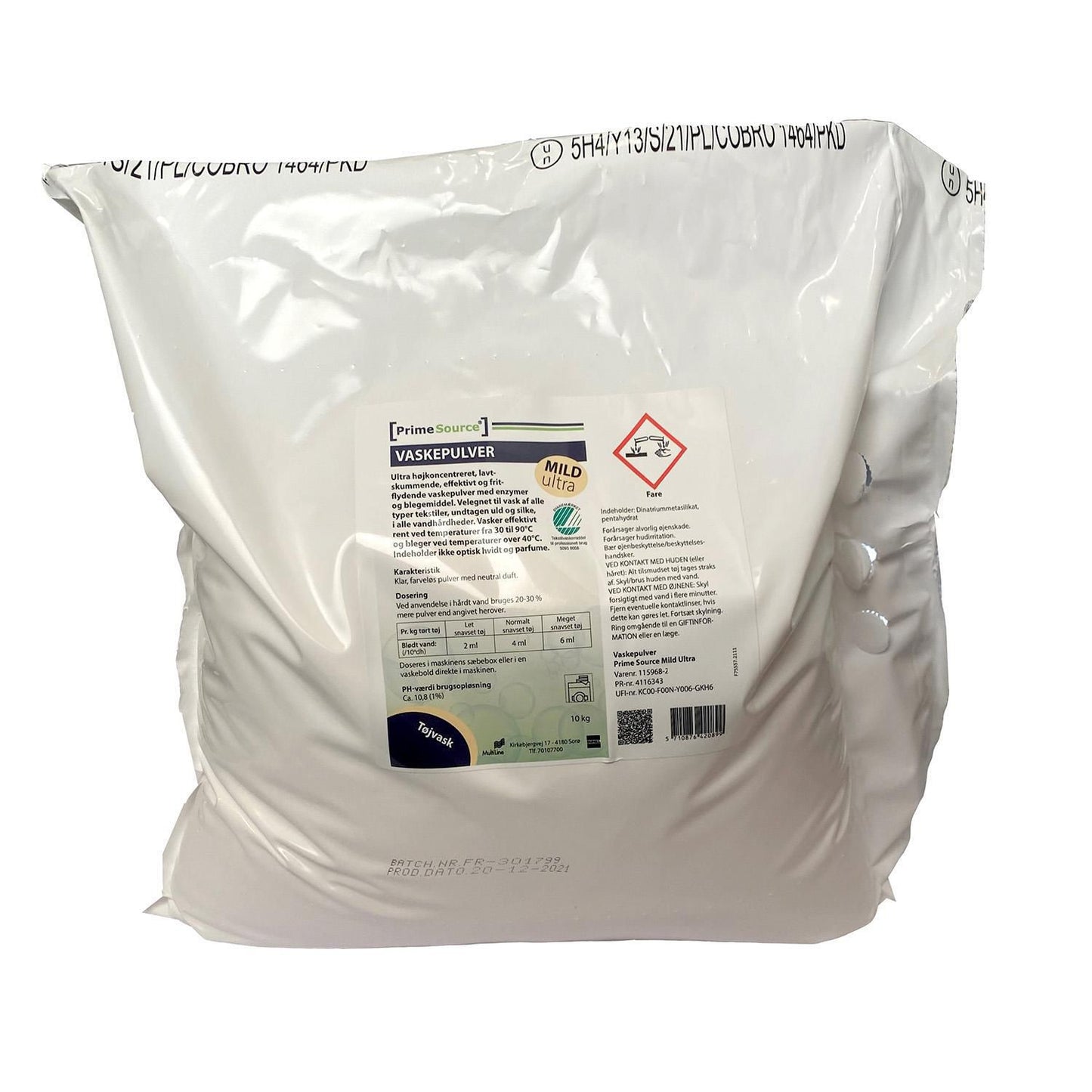 Vaskepulver Prime Source Mild ULTRA Højkonc Svanemærket uden Parfume 10 kg,10 kg/sack