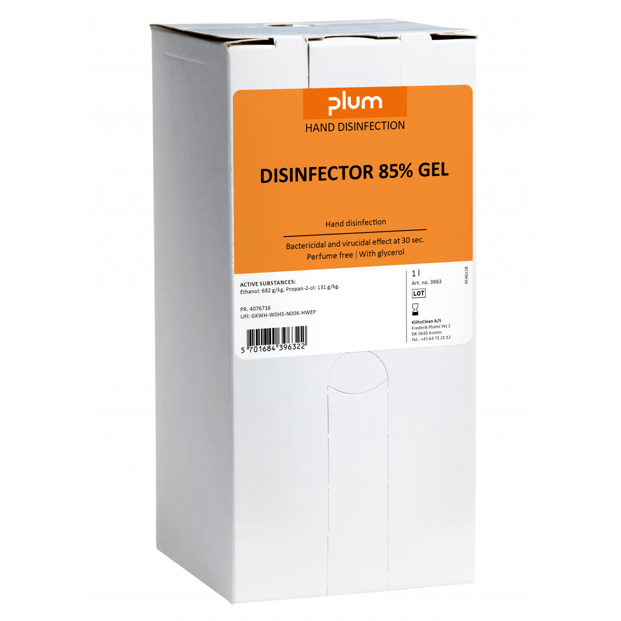 Hånddesinfektion Gel Plum Disinfector 85% ethanol 1000ml Bag-in-box til MP2000,1 ltr/fl
