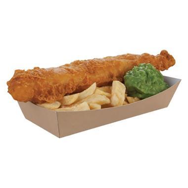 Pommes Frites Bakke XL L220/190xB115/85xH45mm Pap/Plast Brun/Hvid,250 stk/krt