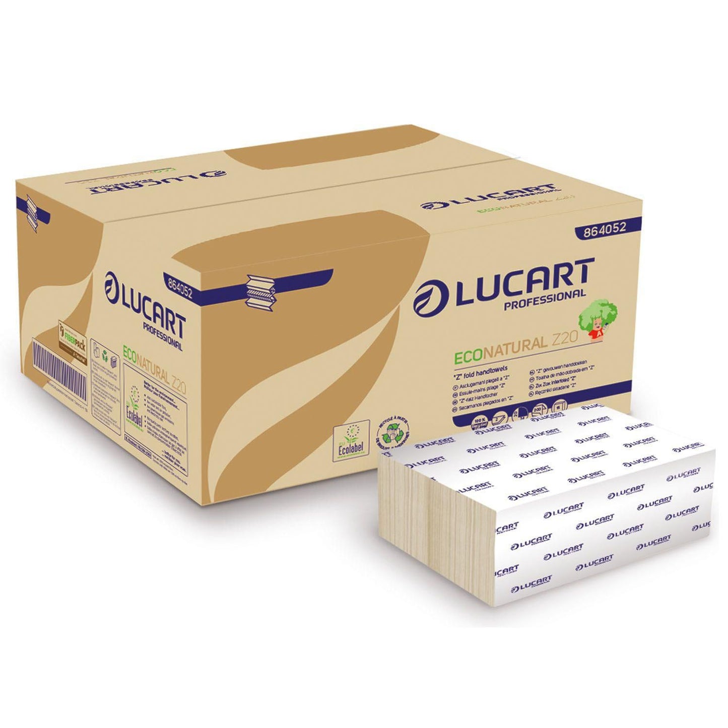 Håndklædeark Lucart EcoNatural Z-Fold 2-lag L24xB20xD8cm Genbrug Natur,15 pk x 200 stk/krt