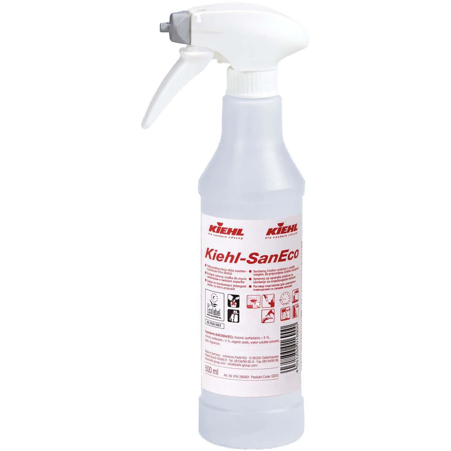 Flaske Tom Bruse/Skum 500ml med 2 spraymuligheder/Tryk Klar til KIEHL SanEco,6 fl/krt