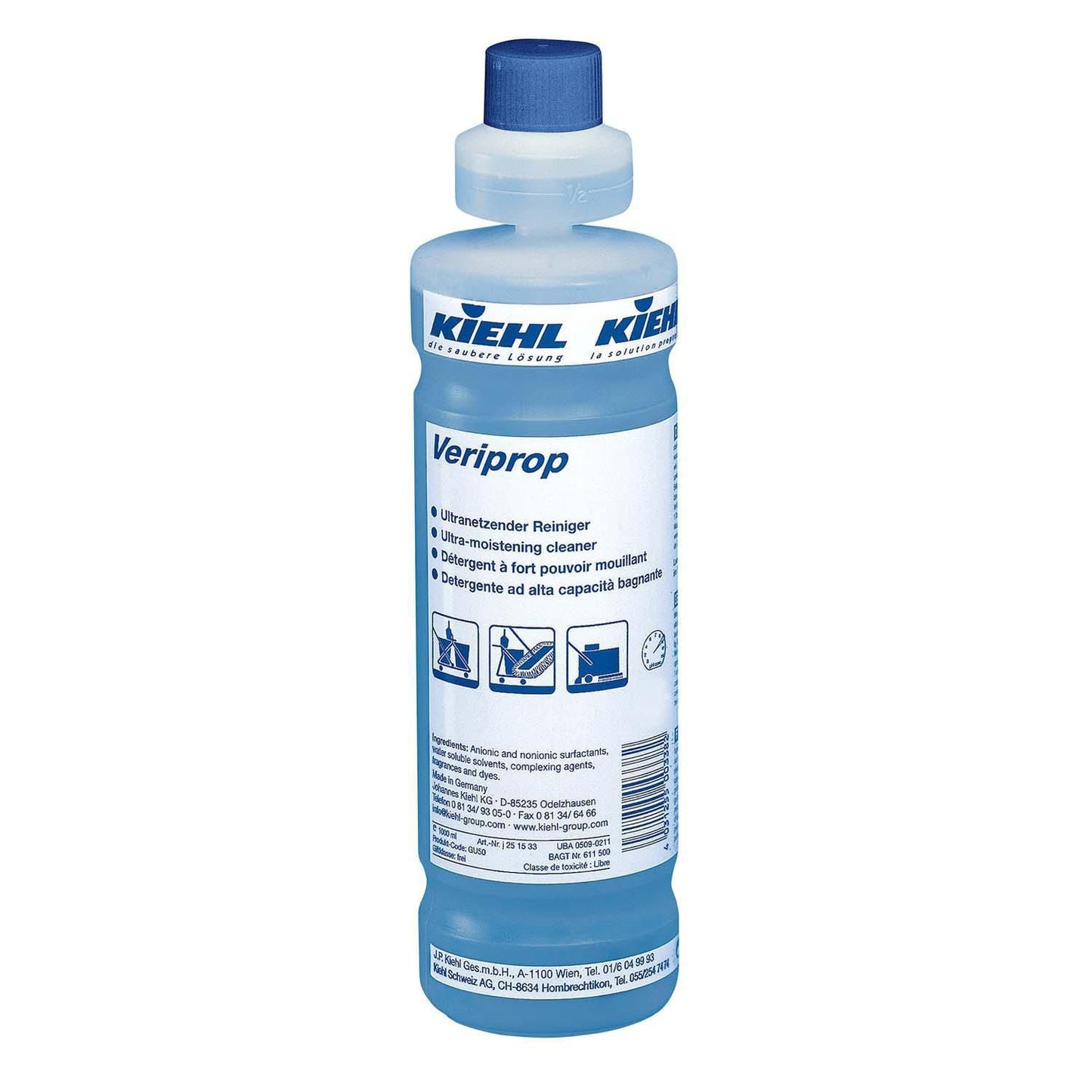 Gulvrengøring Veriprop 1ltr med Farve/Parfume Blå Højbefugtende Manuel/Maskine,6 fl x 1 ltr/krt