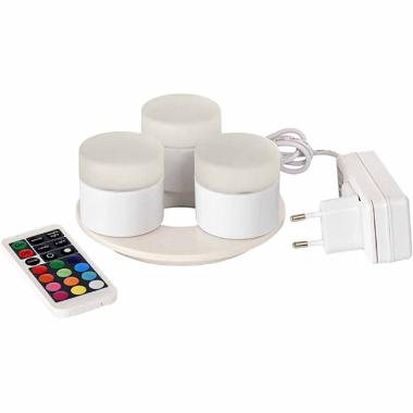 LED lys 3 lys og 1 oplader med fjernbetjening og farveskift 13 timer,1 sæt/krt