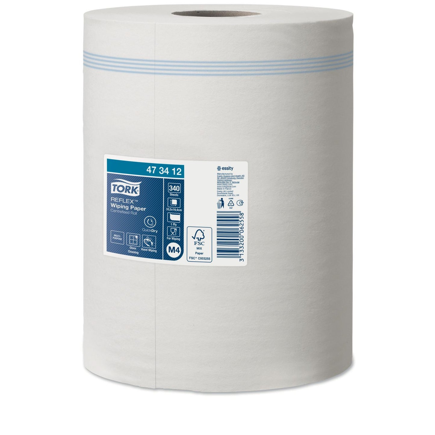 Håndklæderulle Tork Reflex QuickDry M4 1-lag Ø19xB19.4cmxL114m Nyfiber Hvid,6 rl/krt