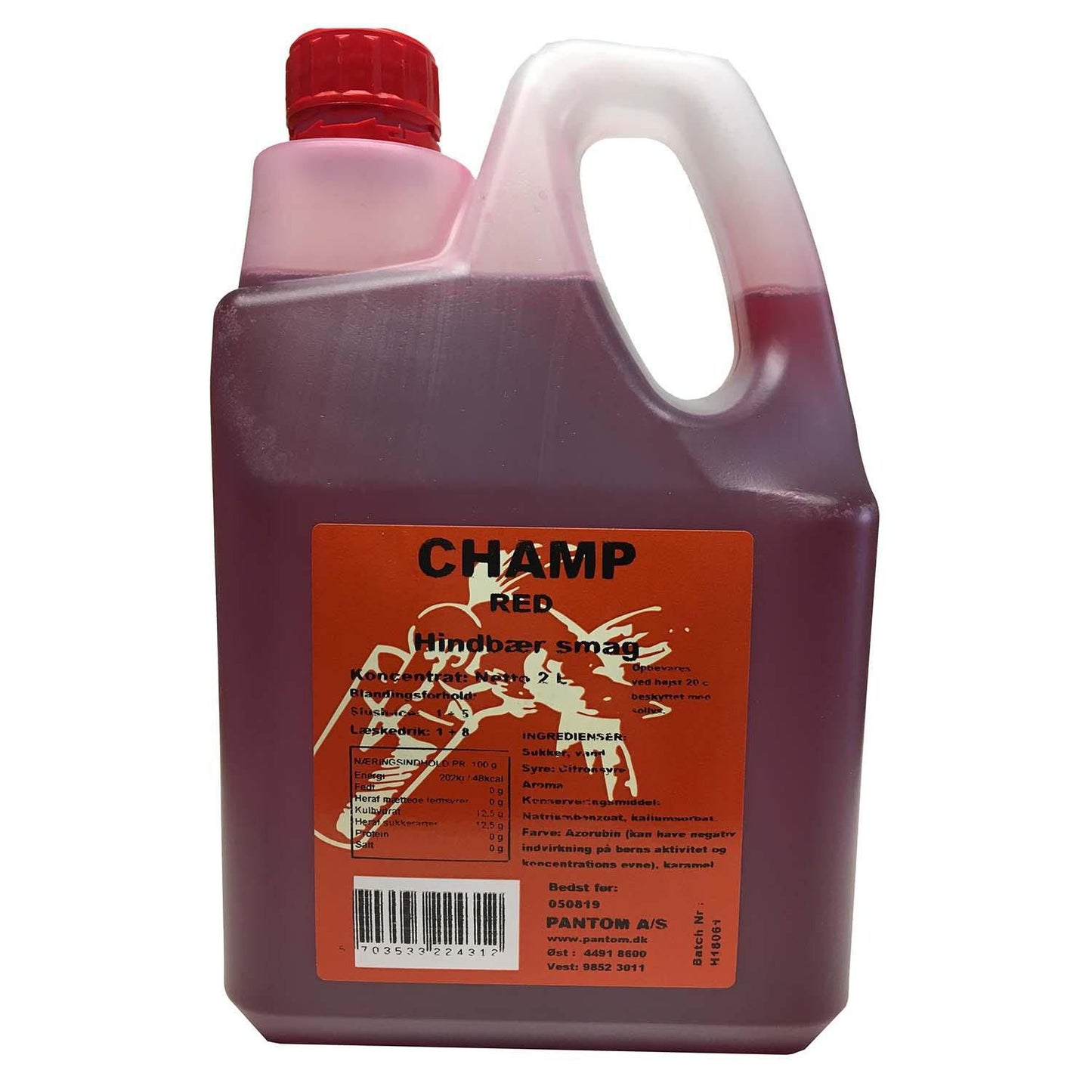 Saft Champ Hindbærsmag 2 ltr Rød,4 dnk x 2 ltr/krt