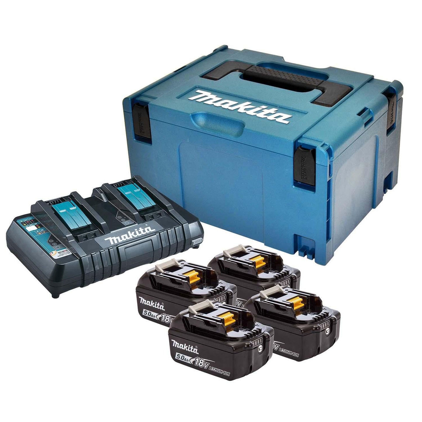 Batteripakke Makita LXT 18V 5.0Ah med 4 stk batterier/Dobbelt lader/Kuffert,1 stk