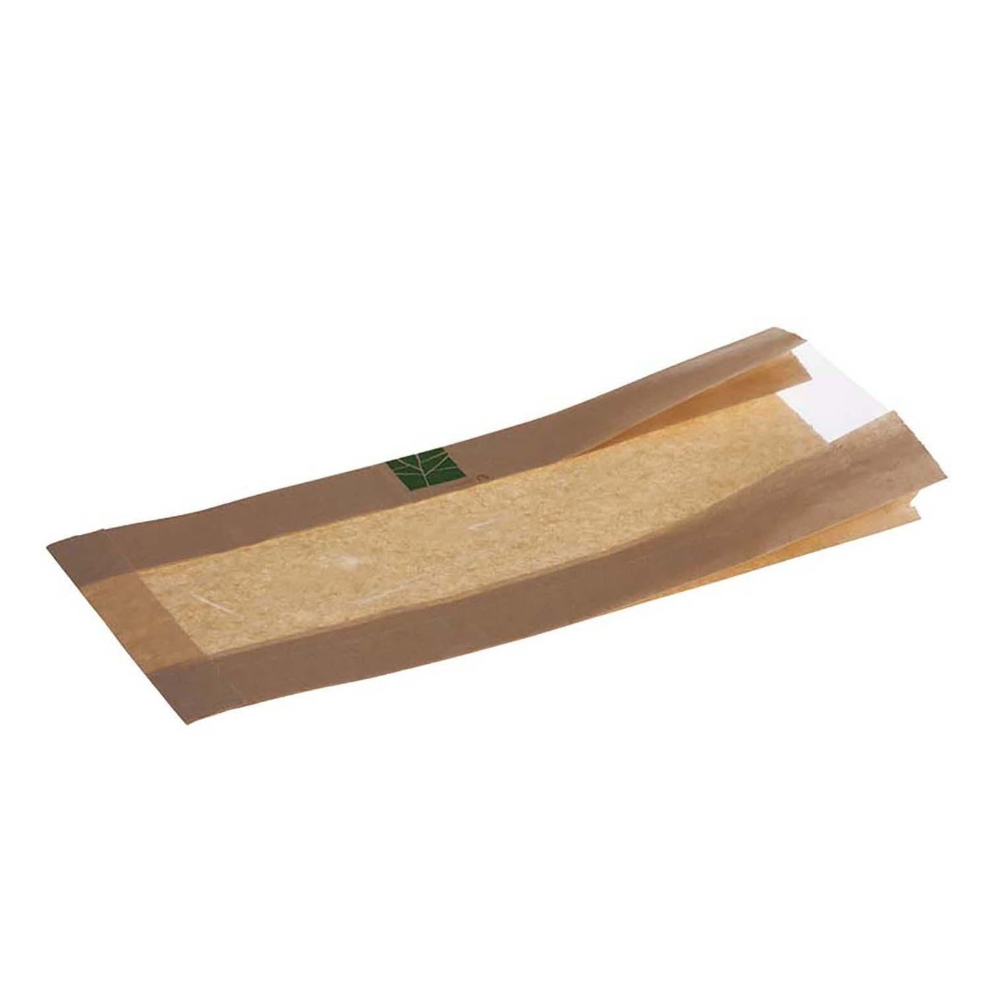 Sandwichpose 370x160x40 mm Bionedbrydelig papir/PLA Brun/Klar,500 stk/krt