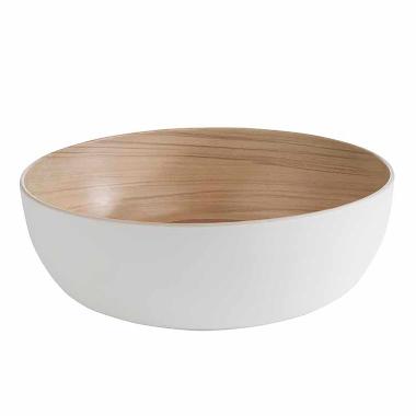 Skål Frida 4.7 ltr Ø30x9.5 cm Melamin Hvid/Trælook,stk
