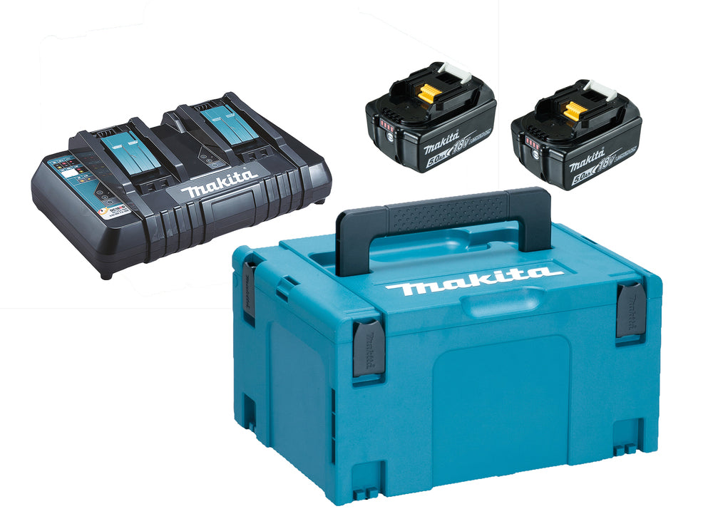 Batteripakke Makita LXT 18V 5.0Ah med 2 stk batterier/Dobbelt lader/Kuffert,1 stk