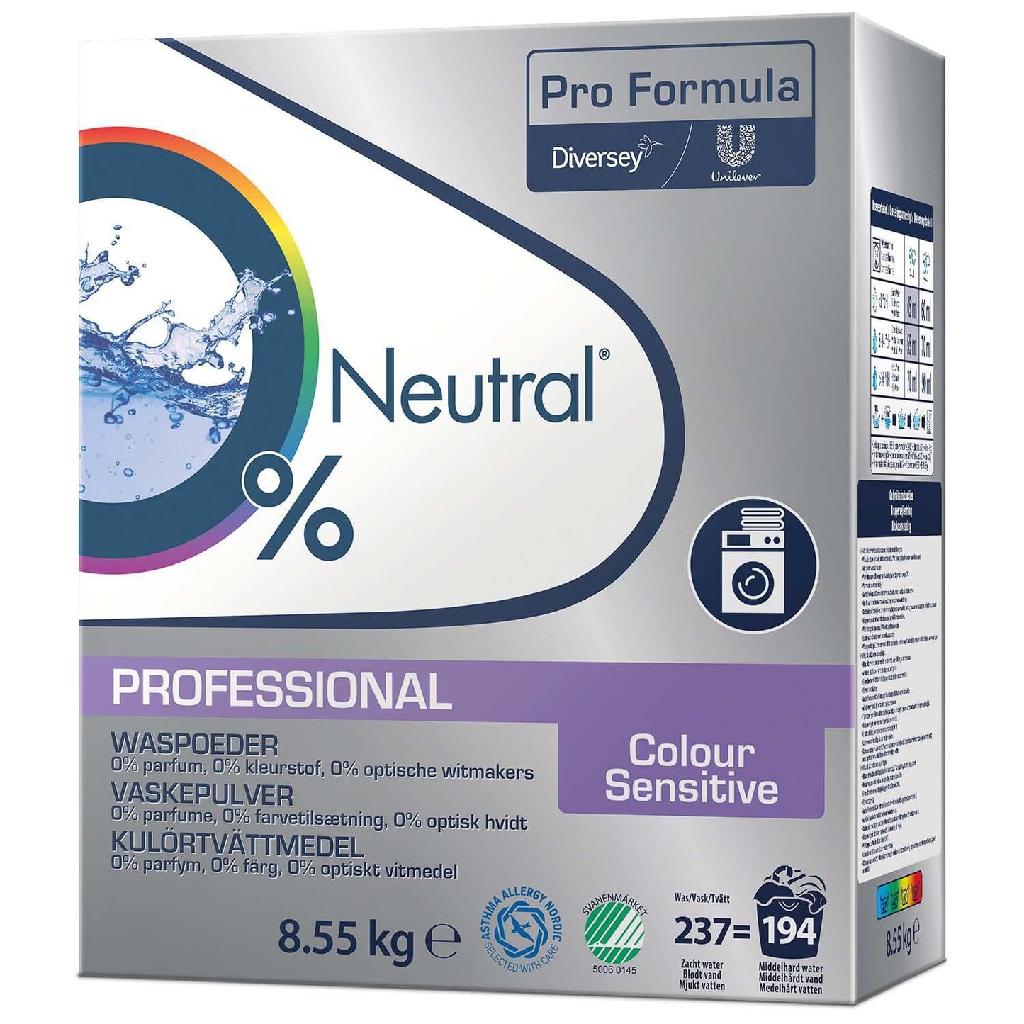 Vaskepulver Neutral Proffessional Colour Sensitive Svanemærket u/Parfume 8.55 kg,1 stk x 8.55 kg/krt