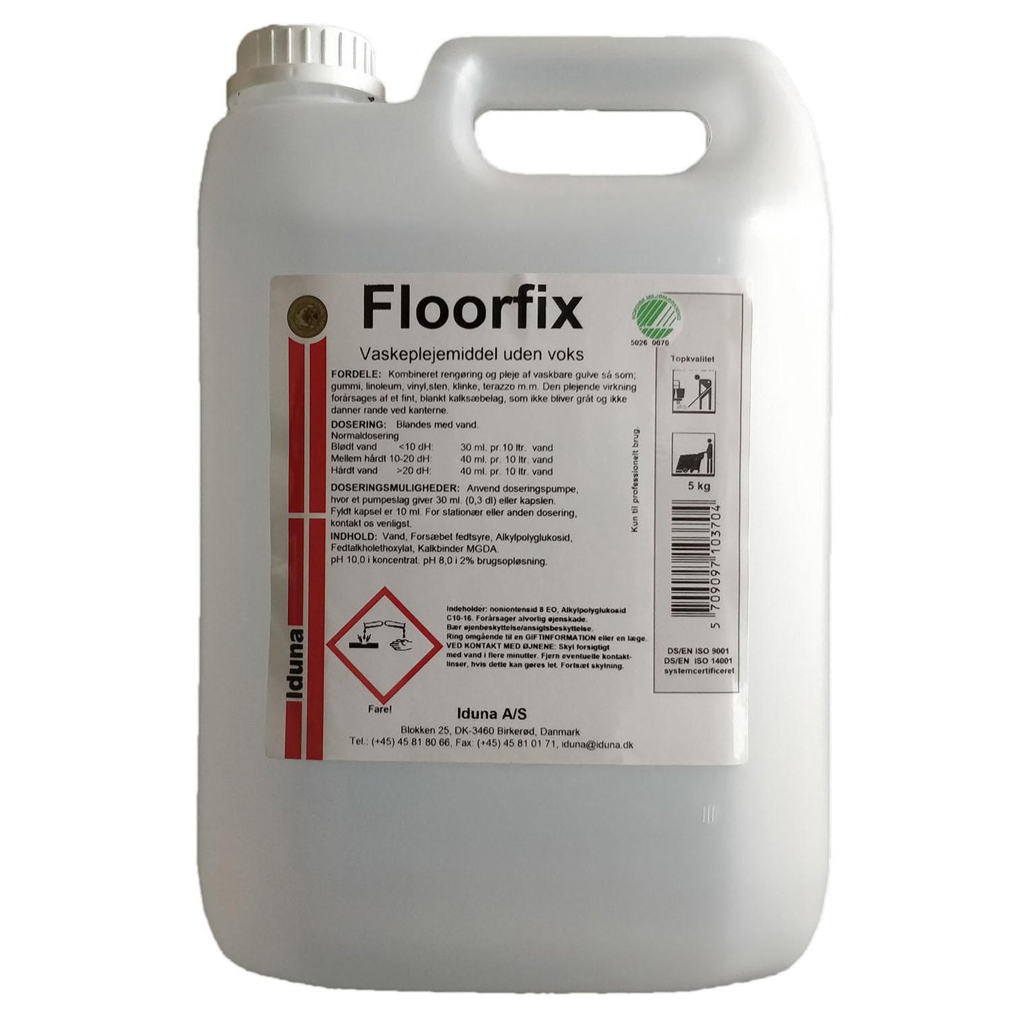 Vaskepleje uden voks Iduna Floorfix Svanemærket 5 kg,5 kg/dnk