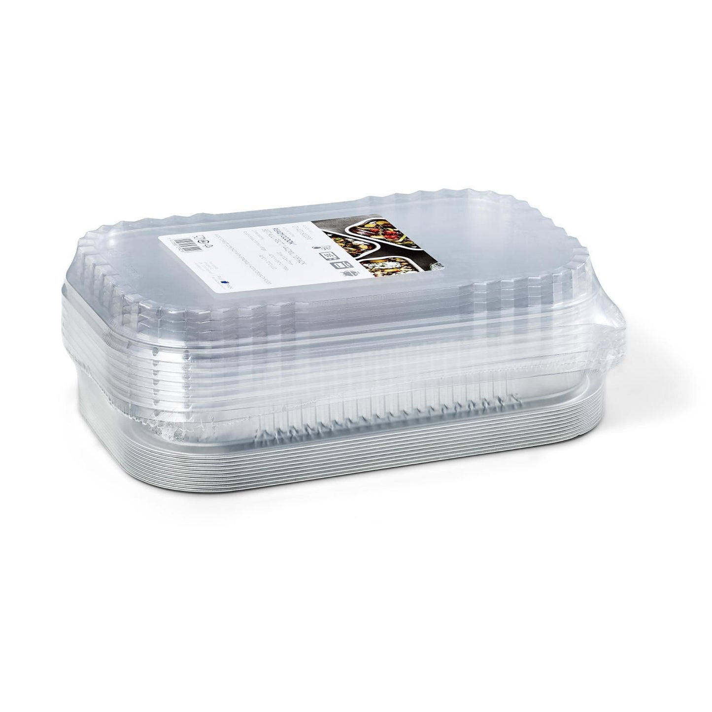 Alubakke Ready2Cook 1442 ml 265x162x47 mm med Apet plastlåg 10 sæt sampak,10 stk/ps