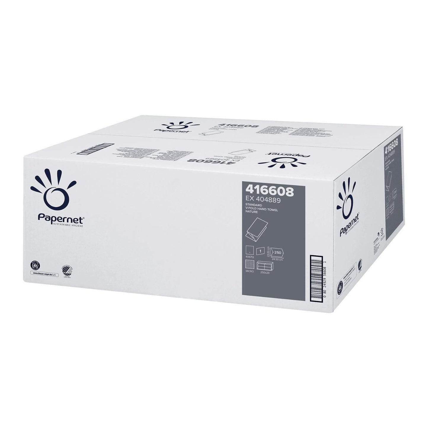 Håndklædeark Papernet Standard V-Fold 1-lag L23xB24.5xD12.2cm Genbrug Natur,20 pk x 250 stk/krt