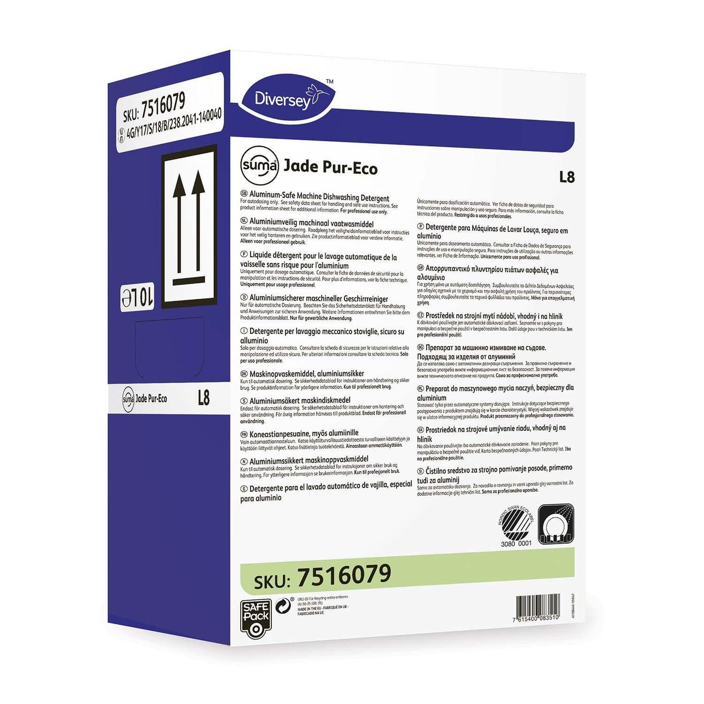 Maskinopvask Flydende Suma Jade Pur-Eco L8 SafePack 10ltr Ecolabel u.Klor t. alu,10 ltr/dnk