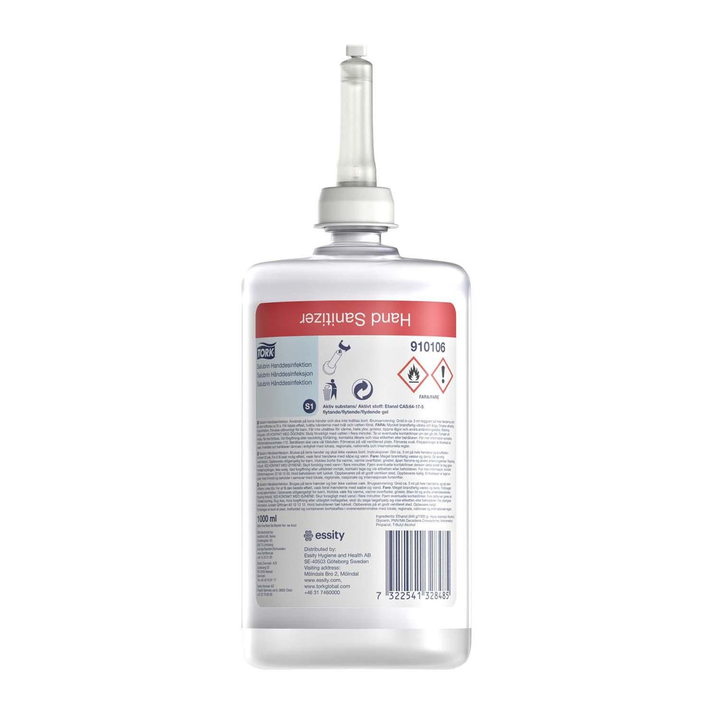 Hånddesinfektion Tork Salubrin Gel u parfume 70% flaske S1 til dispenser 1 ltr,6 fl x 1 ltr/krt