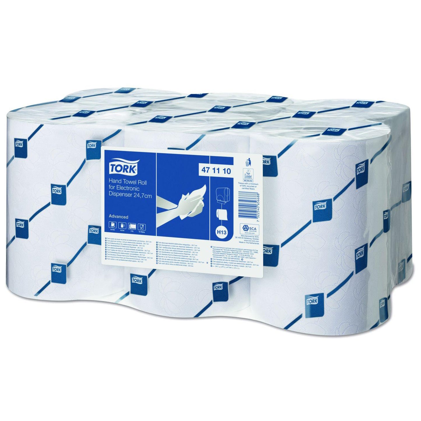 Håndklæderulle Tork H13 2-lag Ecolabel 24.7cm x143m Hvid,6 stk/krt