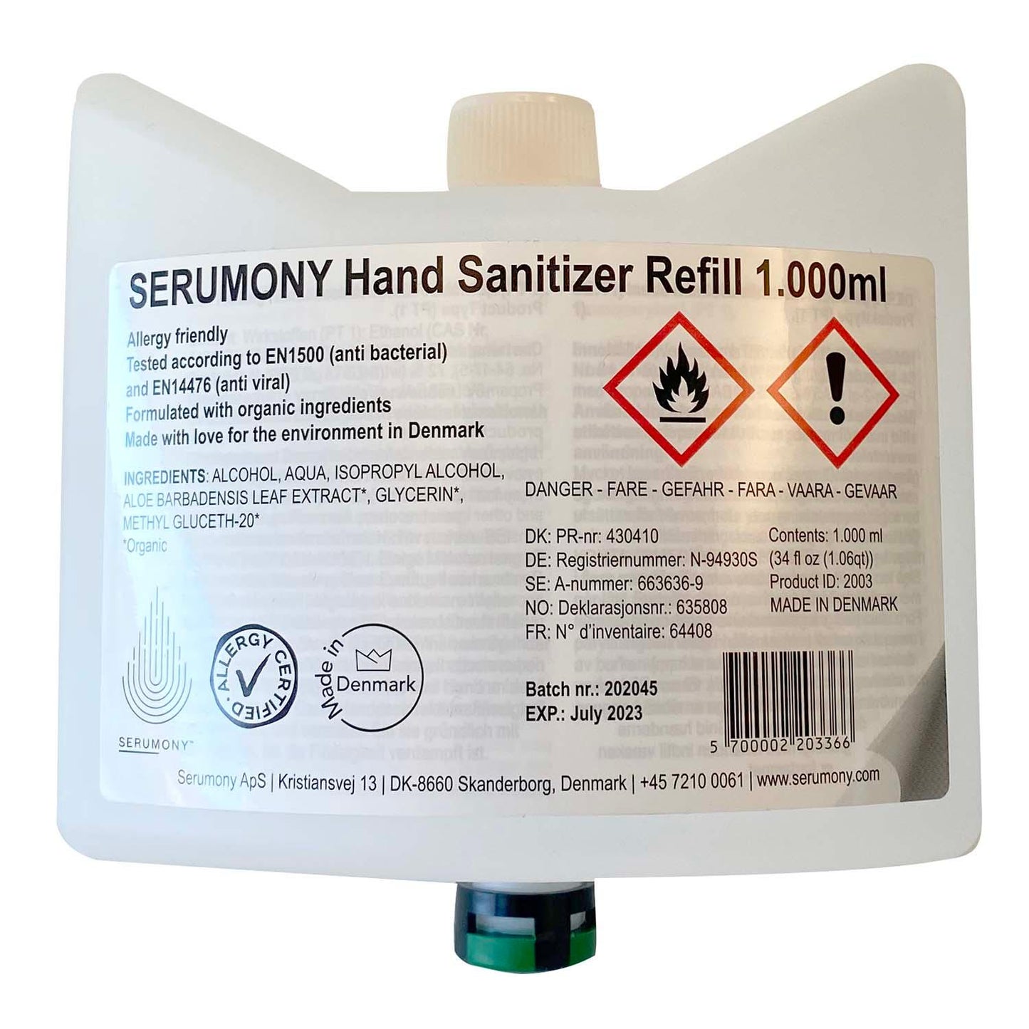 Hånddesinfektion Serumony Refill til dispenser 1 ltr,5 x 1 ltr/krt