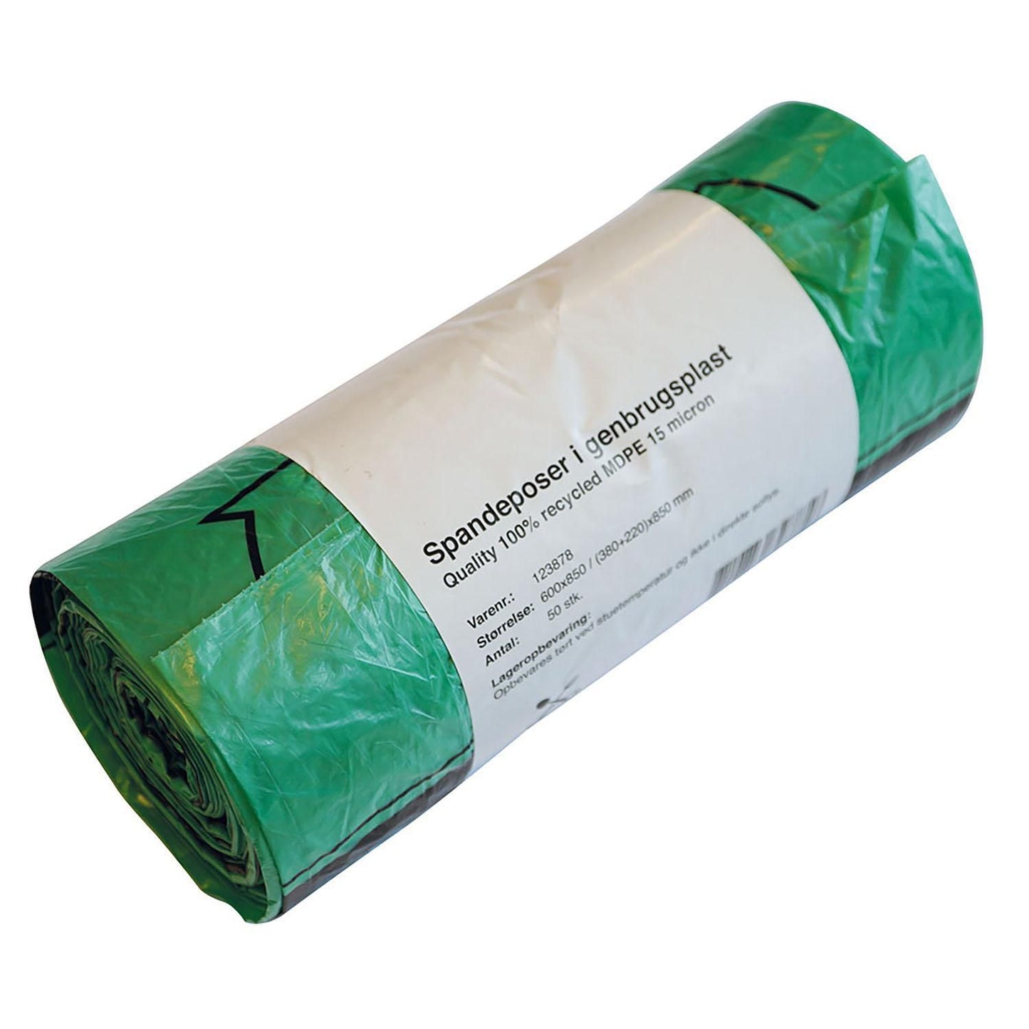 Spandepose Catersource 50ltr B600xL850mm 15my MDPE med Fals Grøn 100% genbrug,12 rl x 50 stk/krt