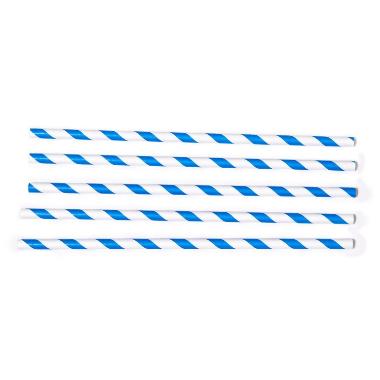 Sugerør Ø6x200 mm uden knæk Bionedbrydelig Papir Blåstribet,500 stk/ps