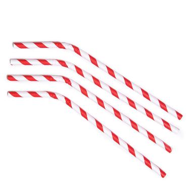 Sugerør Ø6x245 mm med knæk Bionedbrydelig Papir Rødstribet,500 stk/ps