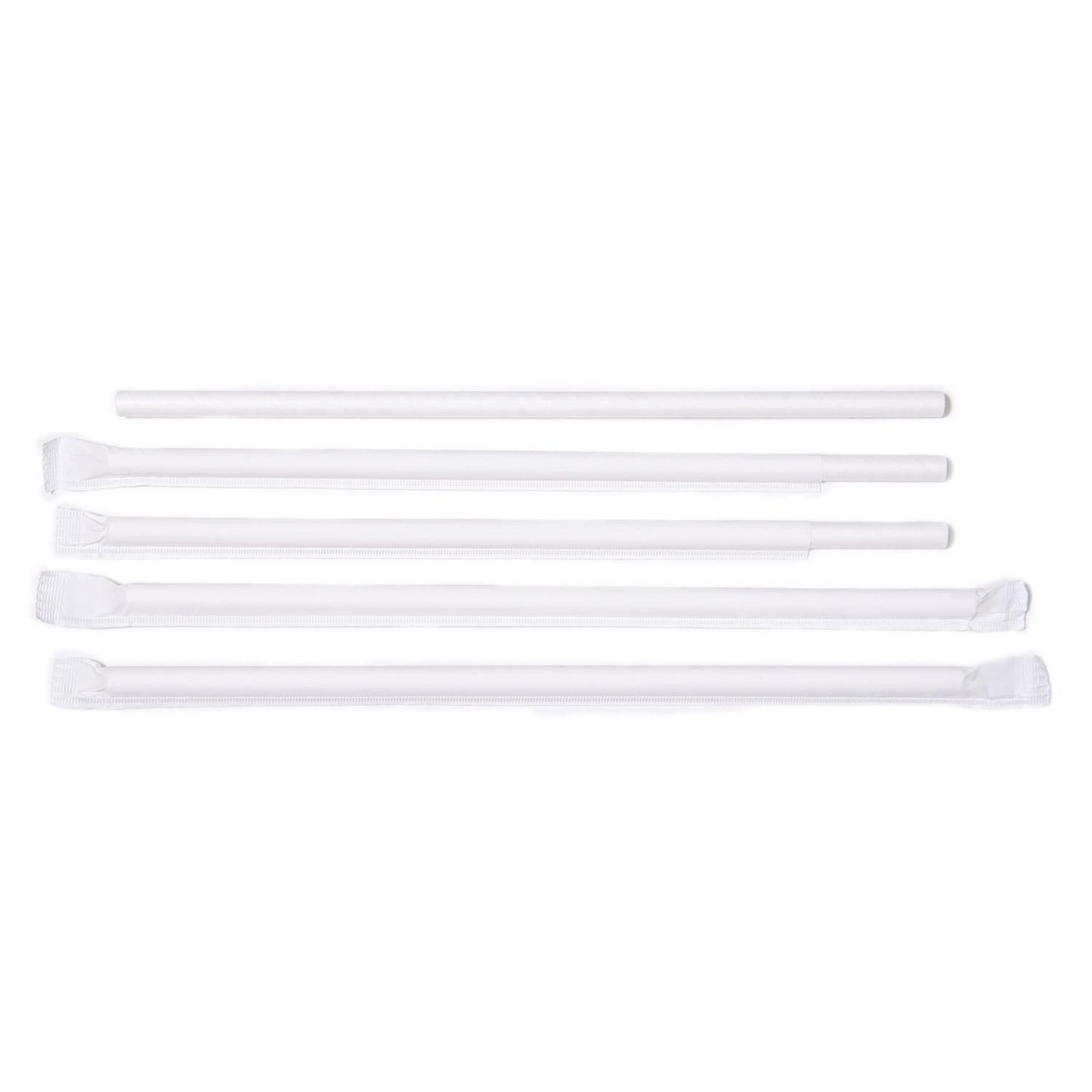 Sugerør Ø8x230 mm uden knæk enkeltpakket Bionedbrydelig Papir Hvid,500 stk/ps
