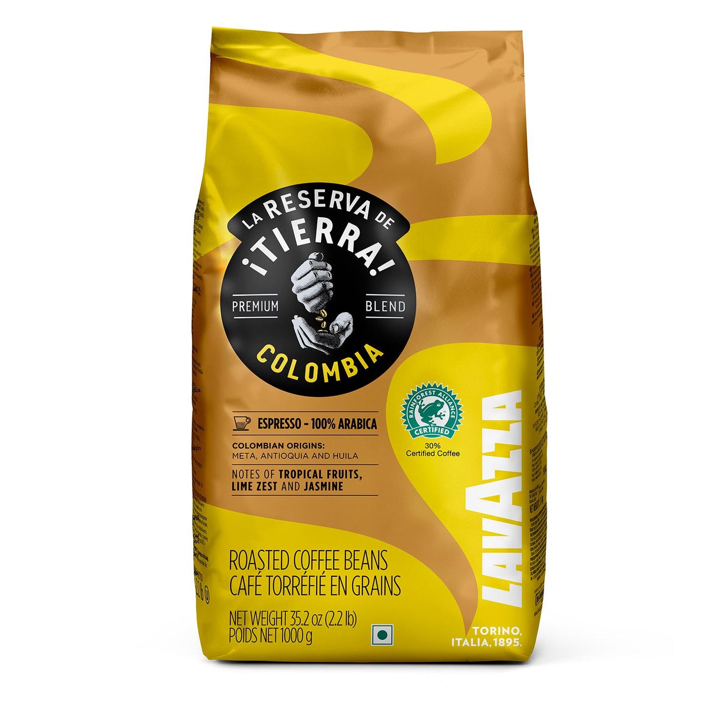 Kaffe Lavazza Colombia Espresso 1kg Rainforrest Alliance hele bønner,1 kg/ps